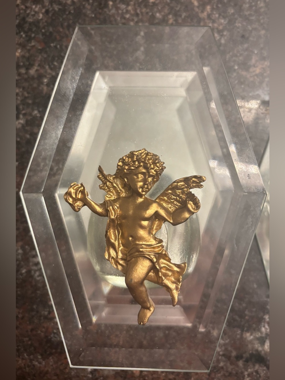 Vintage Mirrored glass gold cherub/angel tea light candle holder - Picture 3 of 7